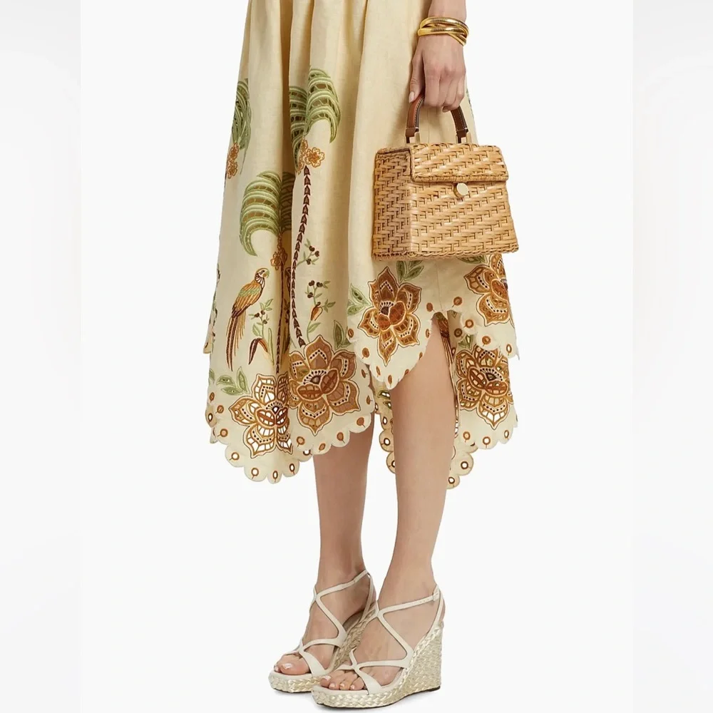 FARM RIO Delicate Forest Sand Richelieu Embroidered Midi Dress Size XS - Picture 8 of 9